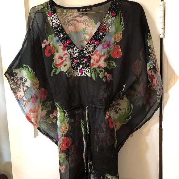 Womens Black Sheer Blouse with Embelisshments. Sml - Picture 1 of 8